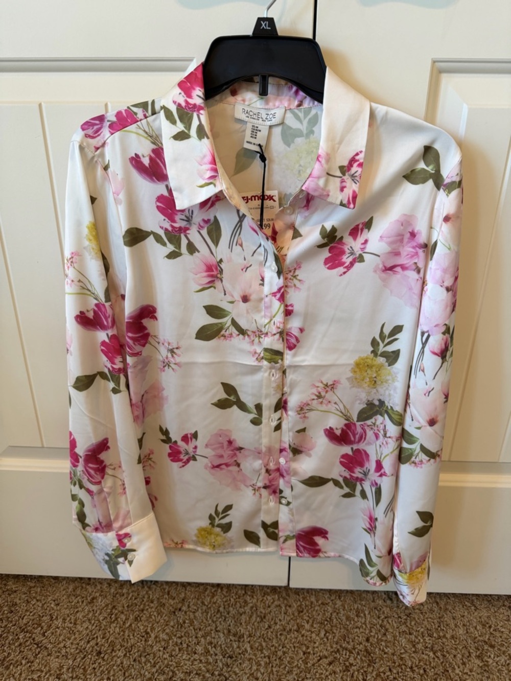 Rachel Zoe Cream Floral Button-Down Shirt with Pink & Green Print